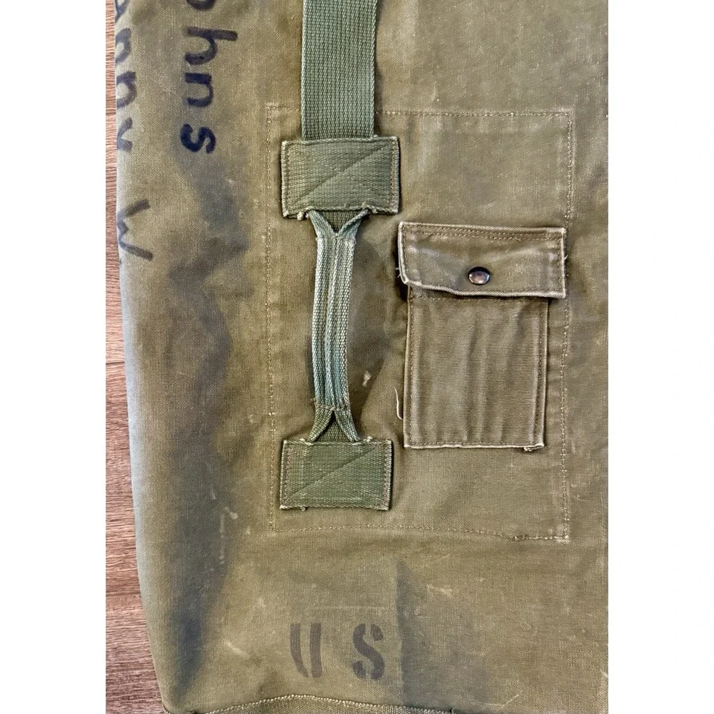 Vintage US Military Top Load Duffel Bag Type I Handle & Strap Canvas 70s 80s 36
